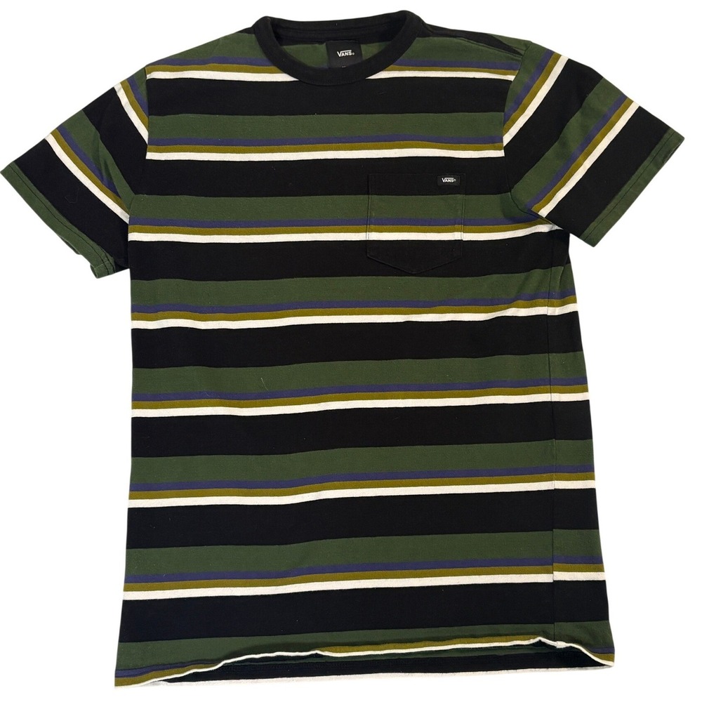 Vans Mens Small Striped Pocket T-Shirt Green Black White Purple Short Sleeve